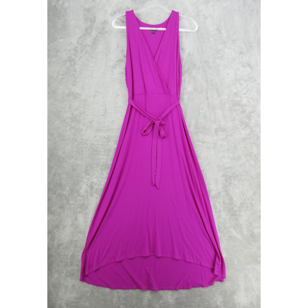 Ann Taylor Dress Womens Size M Petite Faux Wrap Maxi Tie Waist Jersey Knit Pink